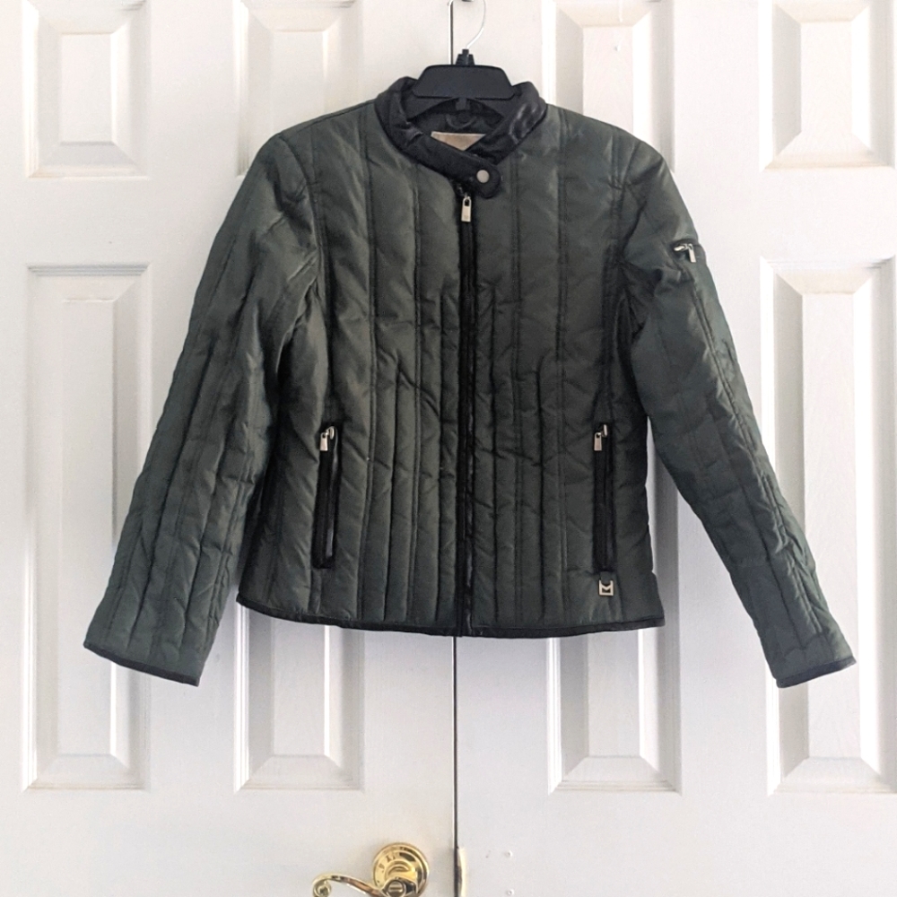 MMK MICHAEL KORS Down Feather Faux Trim Zip Up Down Jacket